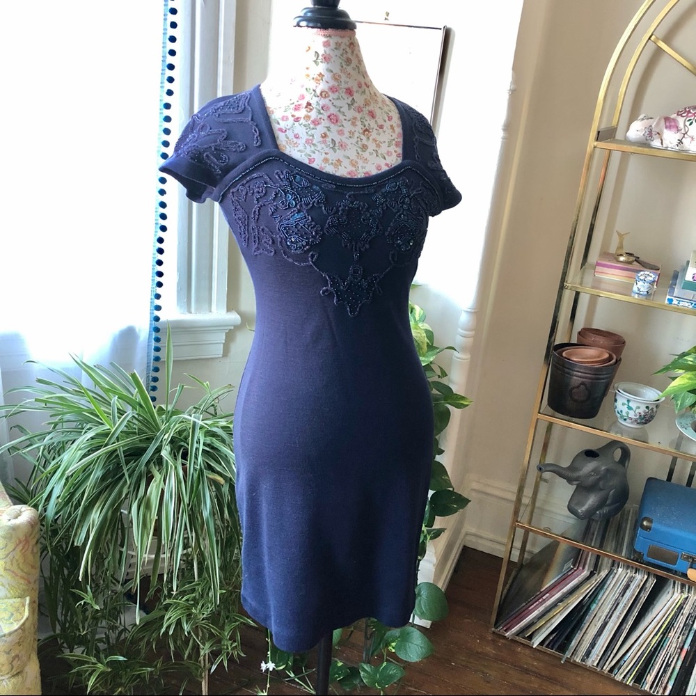 Vintage Beaded Dress in Midnight Blue